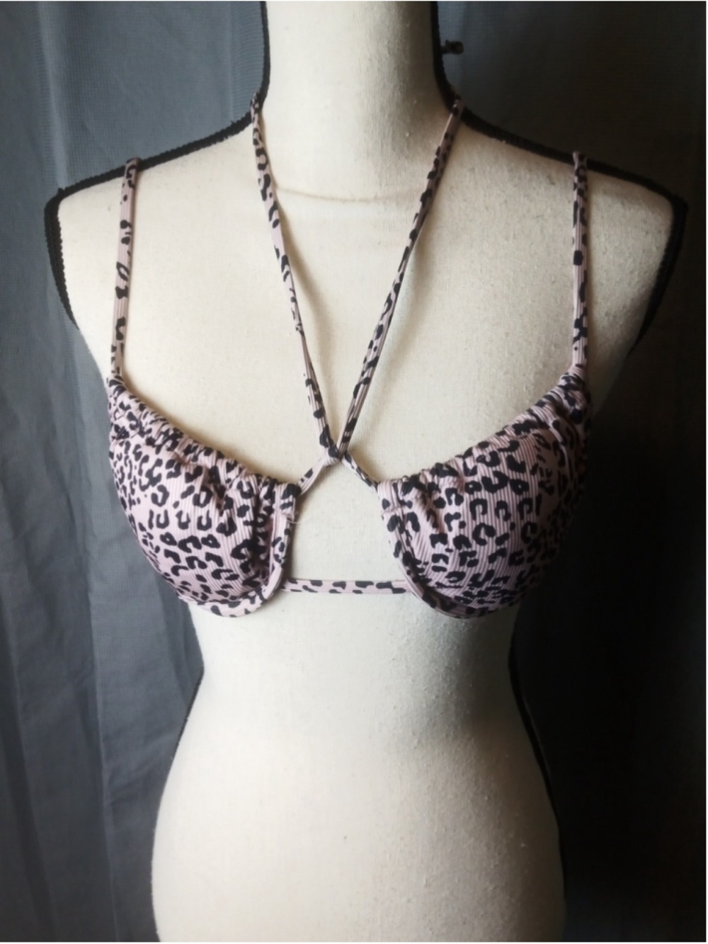 Women's Bikini Top Beige Black Leopard Print Medium